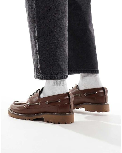 ASOS Brown Lace Up Boat Shoes for men