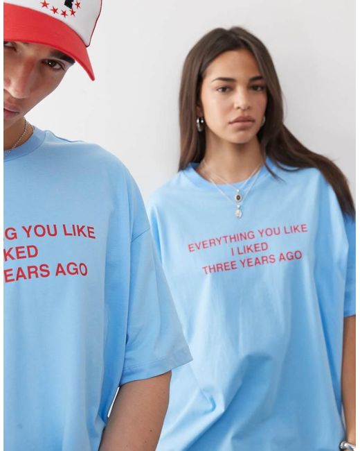 Collusion Blue Unisex T-shirt With Red Slogan Print