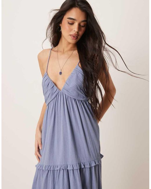 ASOS Maxi Cami-Jurk Van Kreukelstof in het Blue
