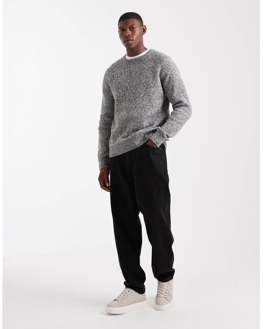 Threadbare Gray Crew Neck Rib Knit Sweater for men