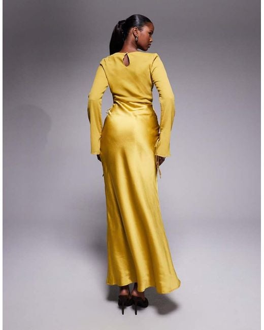 topshop long sleeve slash neck maxi dress in yellow Topshop long sleeve slash neck maxi dress in yellow