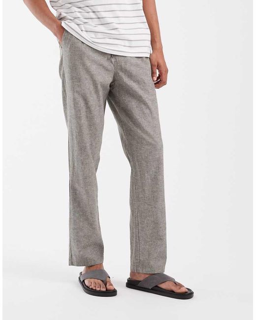 Blend White Cotton-linen Drawstring Waist Regular Fit Trousers for men