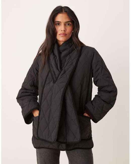 Nobody's Child Black Scarf Detail Quilted Jacket