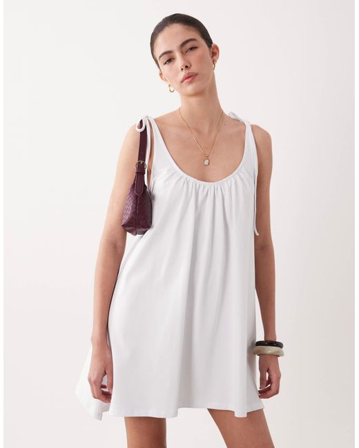 ASOS White Scoop Neck Mini Dress With Tie Shoulder Detail