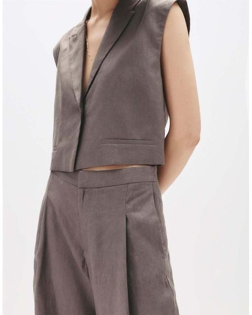 Pull&Bear Brown 100% Linen Pleated Pants