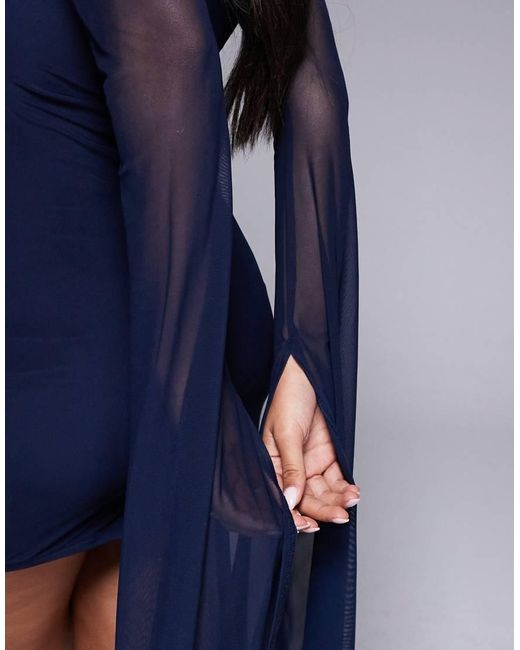 ASOS Blue Mesh Extreme Hanky Sleeve Asymmetric Mini Dress