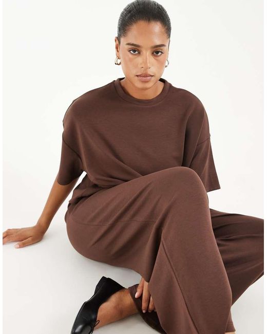 Pieces Plus Brown Pieces Curve Short Sleeve Slouchy Sweat Top Co-Ord