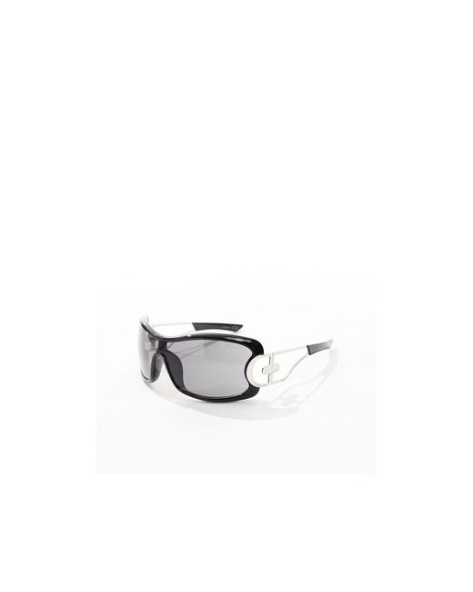 ASOS Brown Oversized Visor Wrap Sunglasses With Temple Design