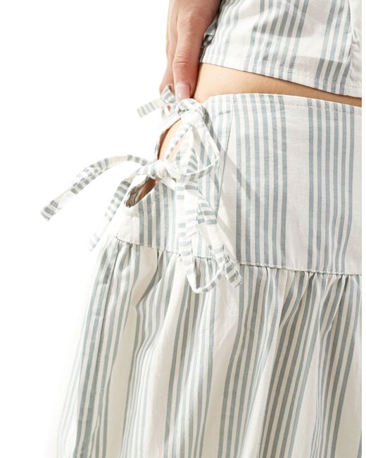Motel White Stripe Tie Side Knee Length Skirt