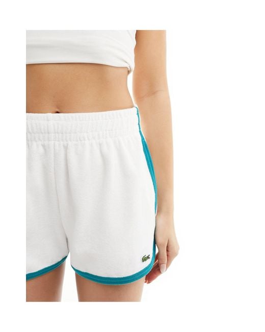 Lacoste White Towelling Shorts With Contrast Edge