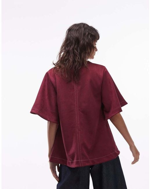 ASOS Red Faux Suede Seam Detail Short Sleeve Tee Swing