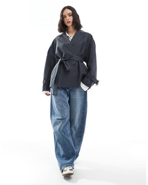 ASOS Blue Short Trench Coat With Belt
