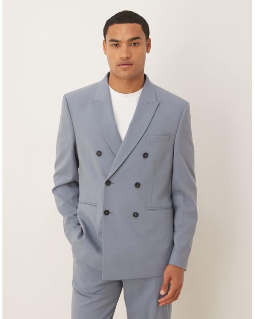 ASOS Gray Double Breasted Regular Fit Suit Jacket for men