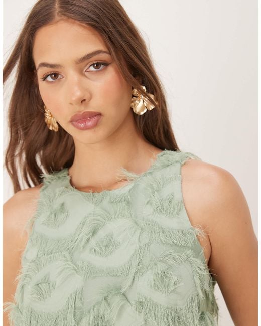 Y.A.S Green Textured Racer Neck Mini Dress