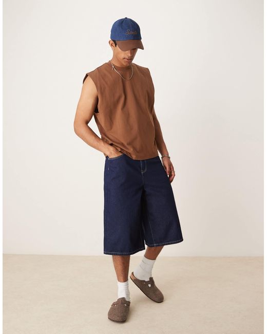 ASOS Blue Oversized Tank With Back City Graphic for men