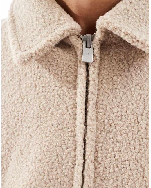 Bershka Blue Textured Shearling Jacket for men