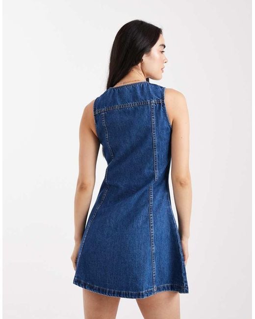 ASOS Blue Denim Sleeveless Fit And Flare Mini Dress