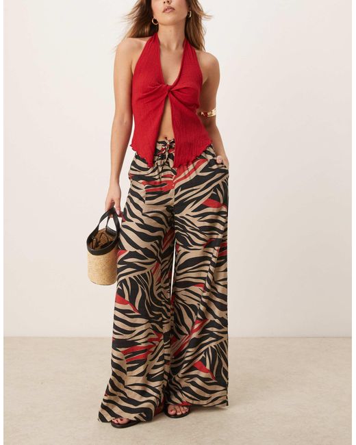 Jdy White Pull On Wide Leg Trousers With Zebra Print