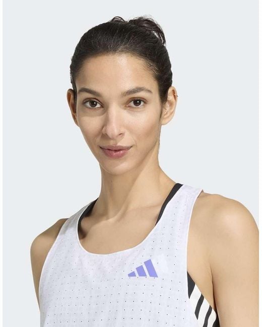 Adidas Originals White Adizero Running Singlet