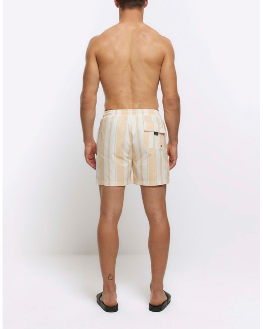 River Island Natural Regular Fit Stripe Swim Shorts for men