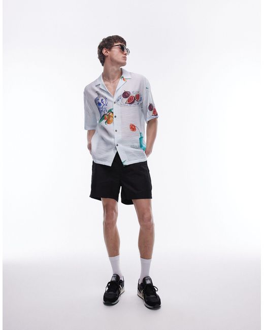 Chemise décontractée à manches courtes et imprimé effet dessiné à la main - clair Topman pour homme en coloris White