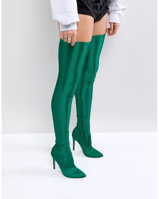 ASOS Green Asos Kendra Point Over The Knee Boots