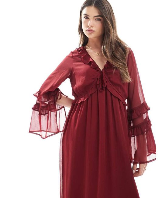 Wednesday's Girl Red Floaty V-Neck Midaxi Dress