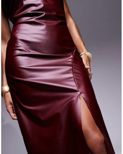 faux leather cami dress Brown Faux Leather Cami Midi Dress for Women