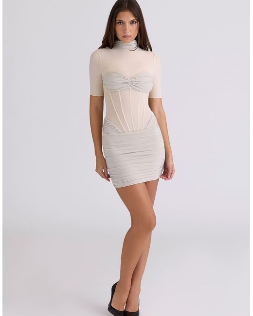 House Of Cb White Sorrel Cafe Au Semi Sheer Mini Dress