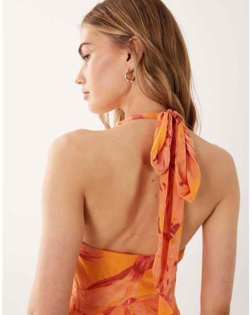 New Look Orange Floral Halter Neck Maxi Dress