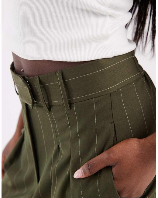 River Island Green Pinstripe Wide Leg Trousers