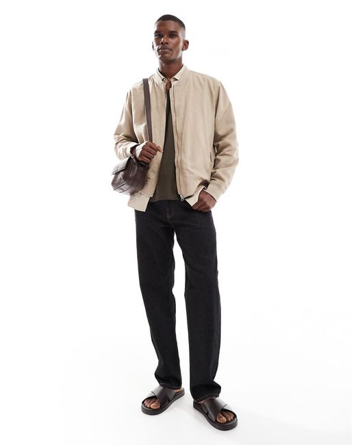 New Look Natural Linen Bomber Jacket for men