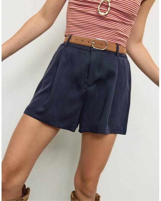 Stradivarius Blue Flowing Belted Shorts