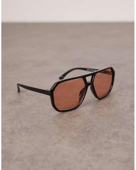 Occhiali Da Sole Aviatore Neri Con Lenti Ambra di ASOS in Brown da Uomo