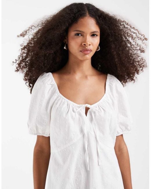 Vero Moda White Cotton Broderie Puff Sleeve Milkmaid Mini Dress