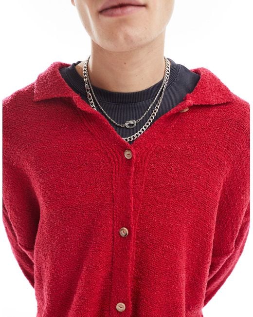 Reclaimed (vintage) Red Unisex Polo Cardigan