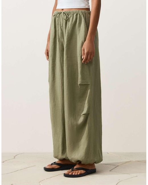Oysho Natural 100% Linen Cargo Bloomer Trousers