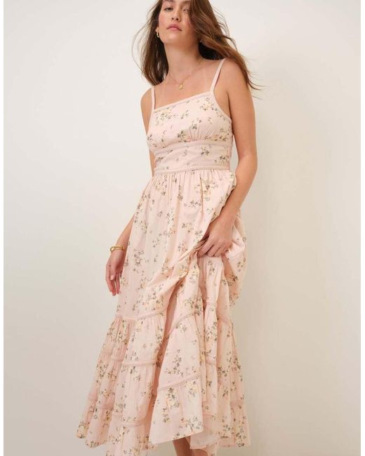 Nobody's Child Natural Floral Tiered Veronica Midi Dress