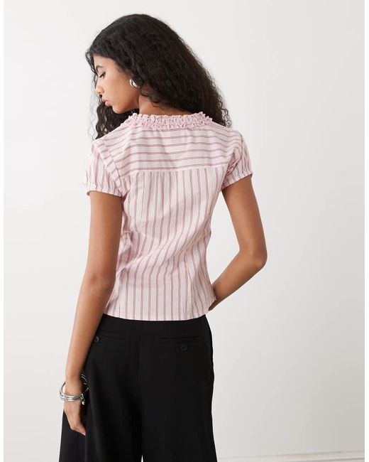 Collusion Pink Frill Detail Short Sleeve Blouse