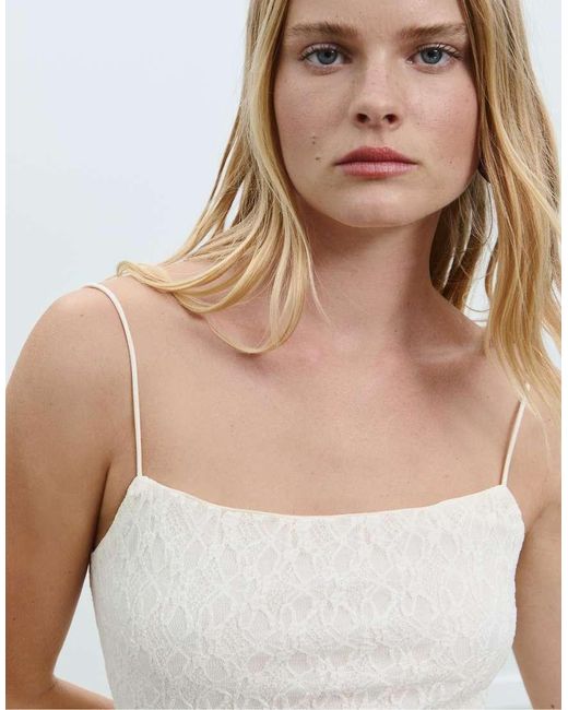 Stradivarius Kanten Maxi-Jurk Met Smalle Bandjes in het White