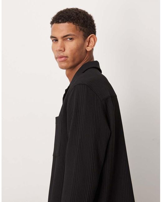 ASOS Black Co-Ord Relaxed Revere Plisse Shirt for men