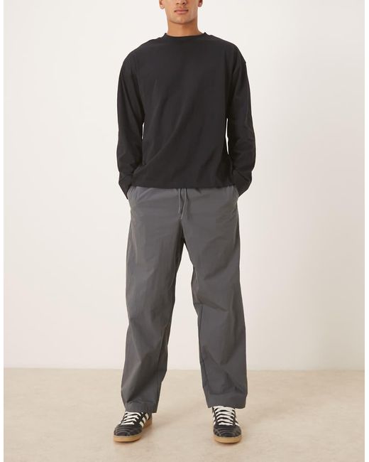 ASOS Gray Relaxed Tapered Trousers Charcoal Nylon for men