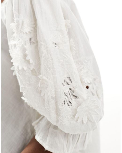 Free People White Lace Applique Cropped Cotton Blouse
