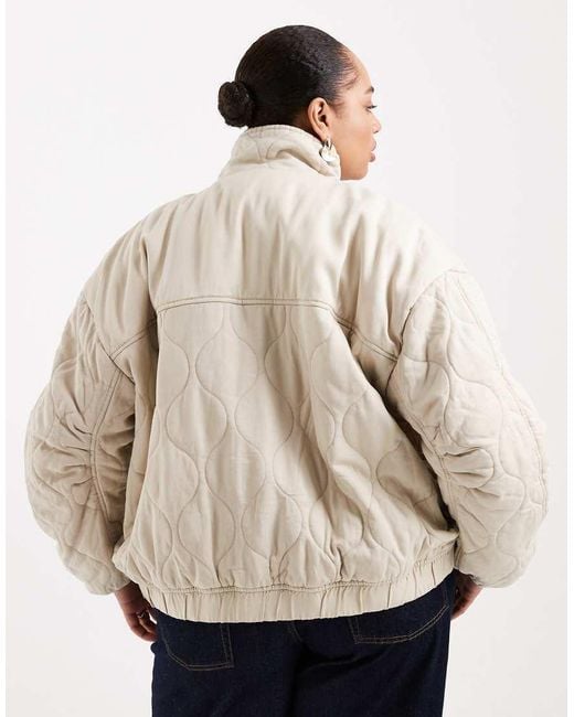 ASOS Natural Asos Design Curve Quilted Bomber Jacket With Yoke Detail