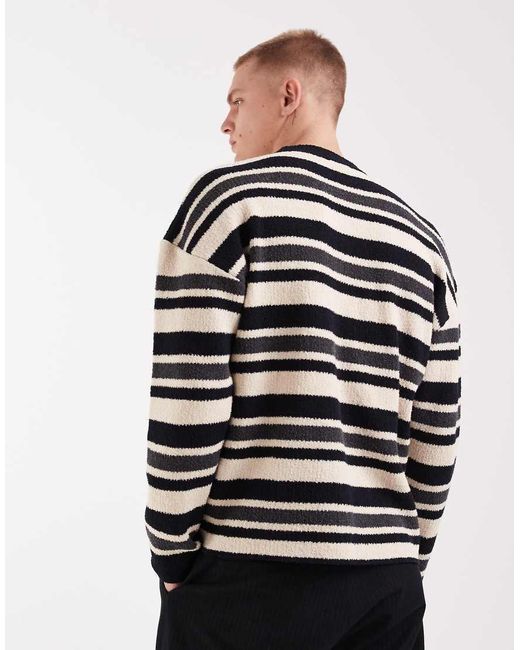 ASOS Black Oversized Knitted Striped Jumper for men