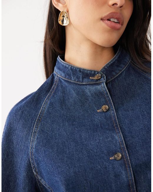 ARKET Blue Denim High Neck Bomber Jacket