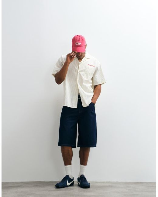 Jack & Jones Natural Short Sleeve Stripe Poplin Shirt With Embroidery for men