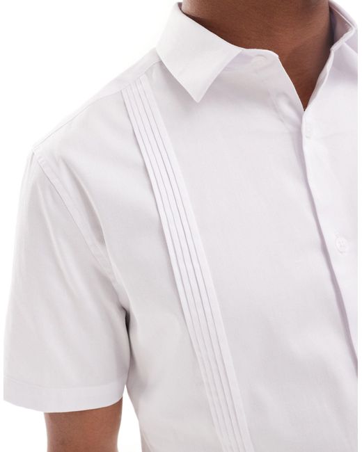 ASOS White Smart Short Sleeve Slim Shirt With Pleating for men