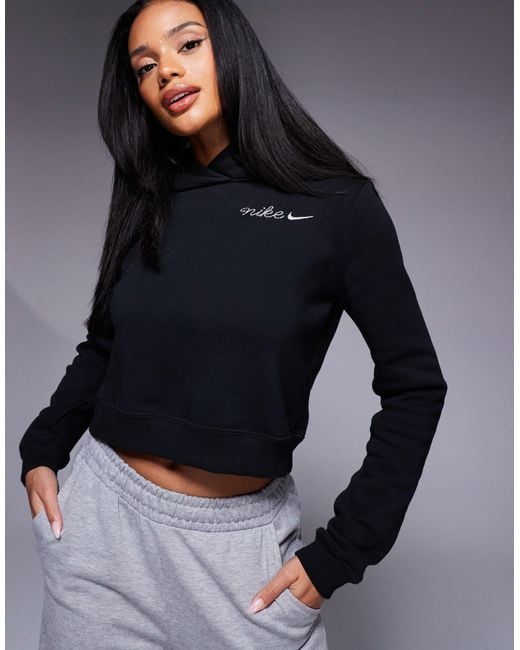 Nike Blue Embroidered Logo Cropped Hoodie