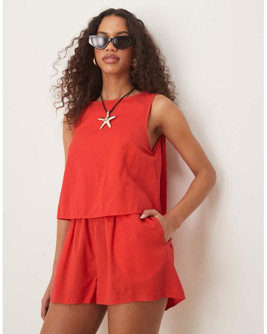 ASOS Gelaagde Playsuit Met Open Achterkant in het Red